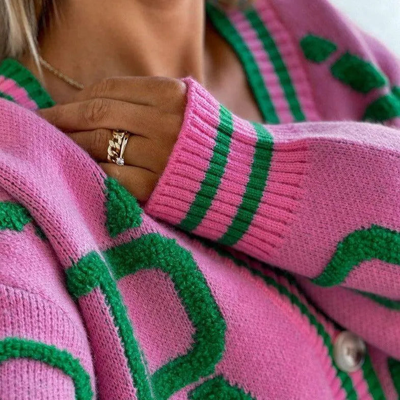 Girlfriend V-Neck Casual Cardigan - Pink / S - Mermaid Way