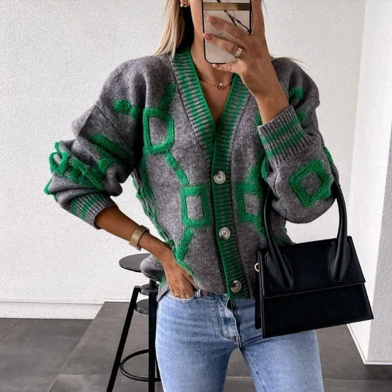 Girlfriend V-Neck Casual Cardigan - Gray / S - Mermaid Way