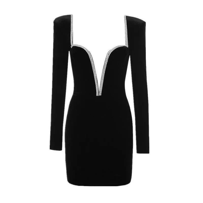 Gossip Girl Velvet Deep V Mini Dress