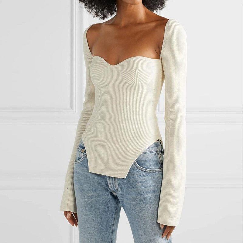 Grace Square Neck Knitted Sweater - White / S - Mermaid Way