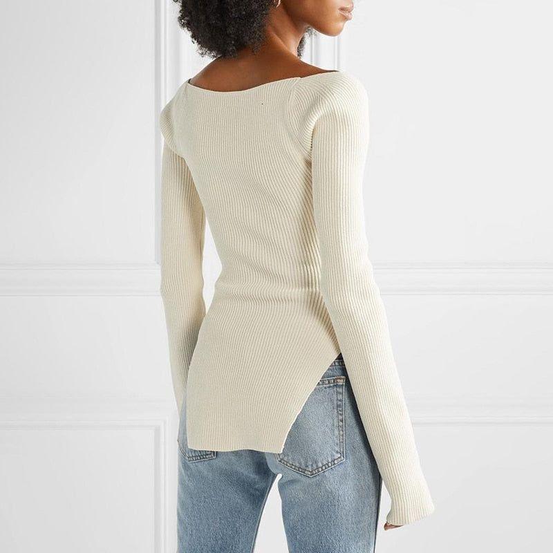 Grace Square Neck Knitted Sweater - White / S - Mermaid Way