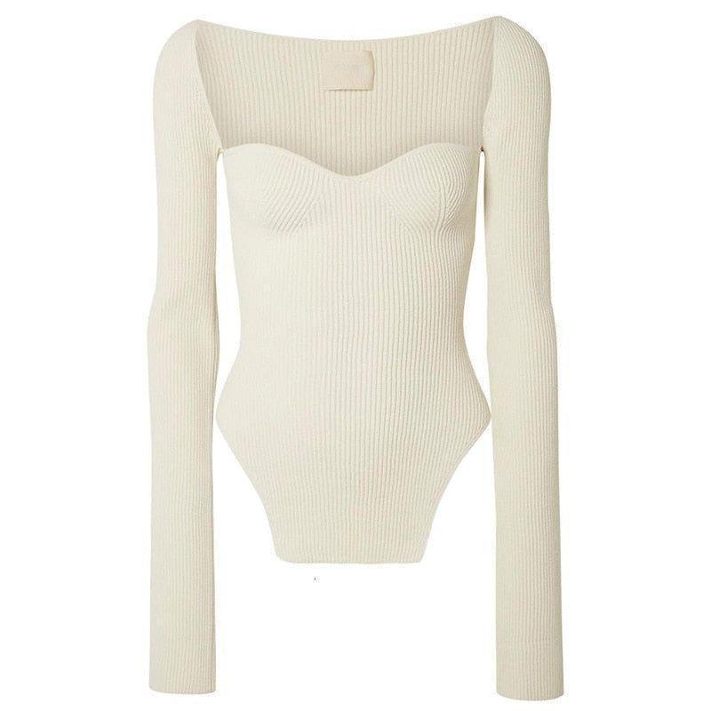 Grace Square Neck Knitted Sweater - White / S - Mermaid Way