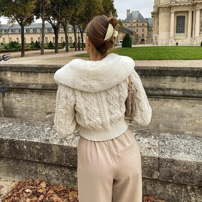 Hannie Faux Fur Knitted Cardigan - Beige / S - Mermaid Way