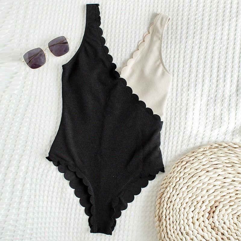 Heart Song One-Piece Swimsuit - Black & Cream / S - Mermaid Way