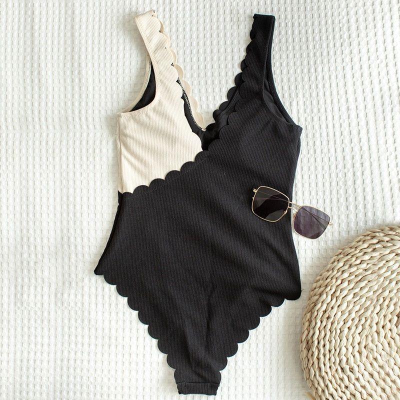 Heart Song One-Piece Swimsuit - Black & Cream / S - Mermaid Way