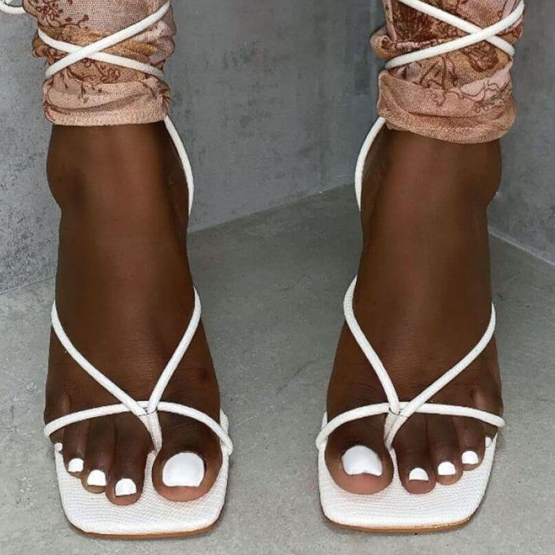 Ignite Lace Up Strappy Square Toe Heels - White / 6.5 - Mermaid Way