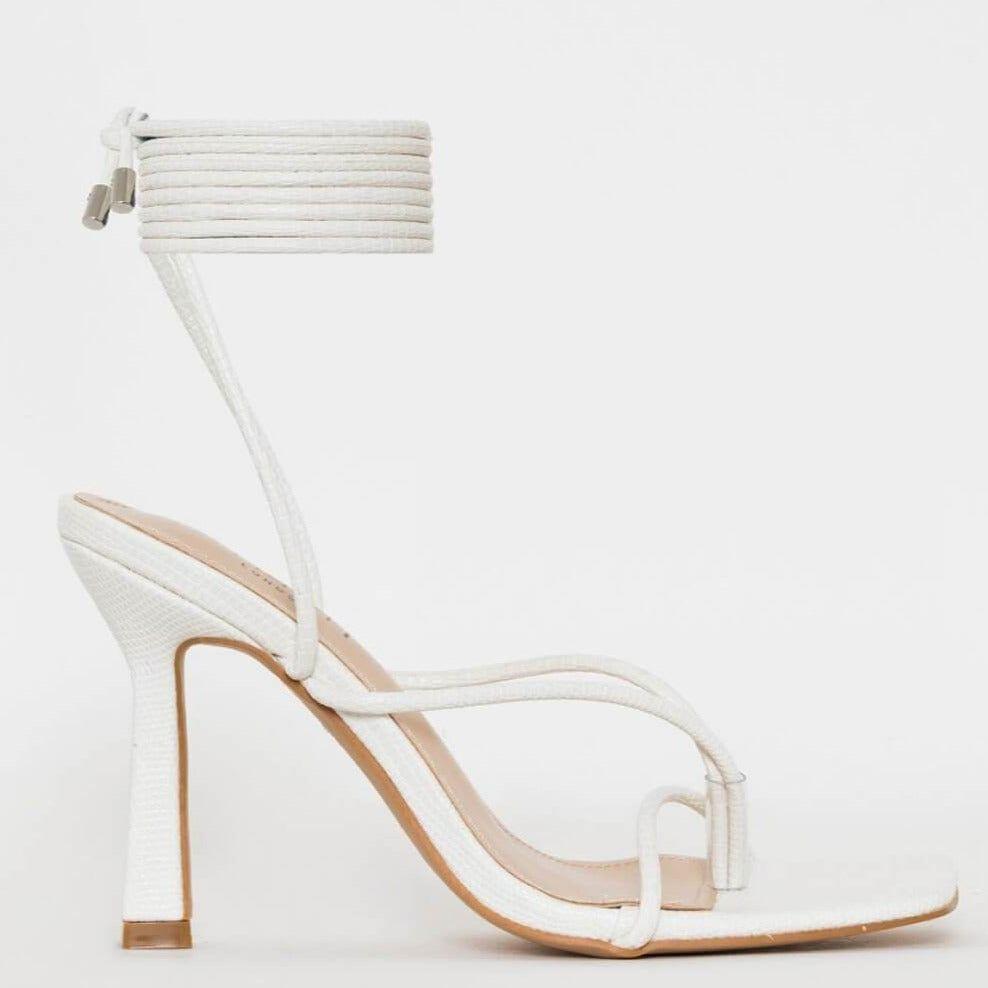 Ignite Lace Up Strappy Square Toe Heels - White / 6.5 - Mermaid Way