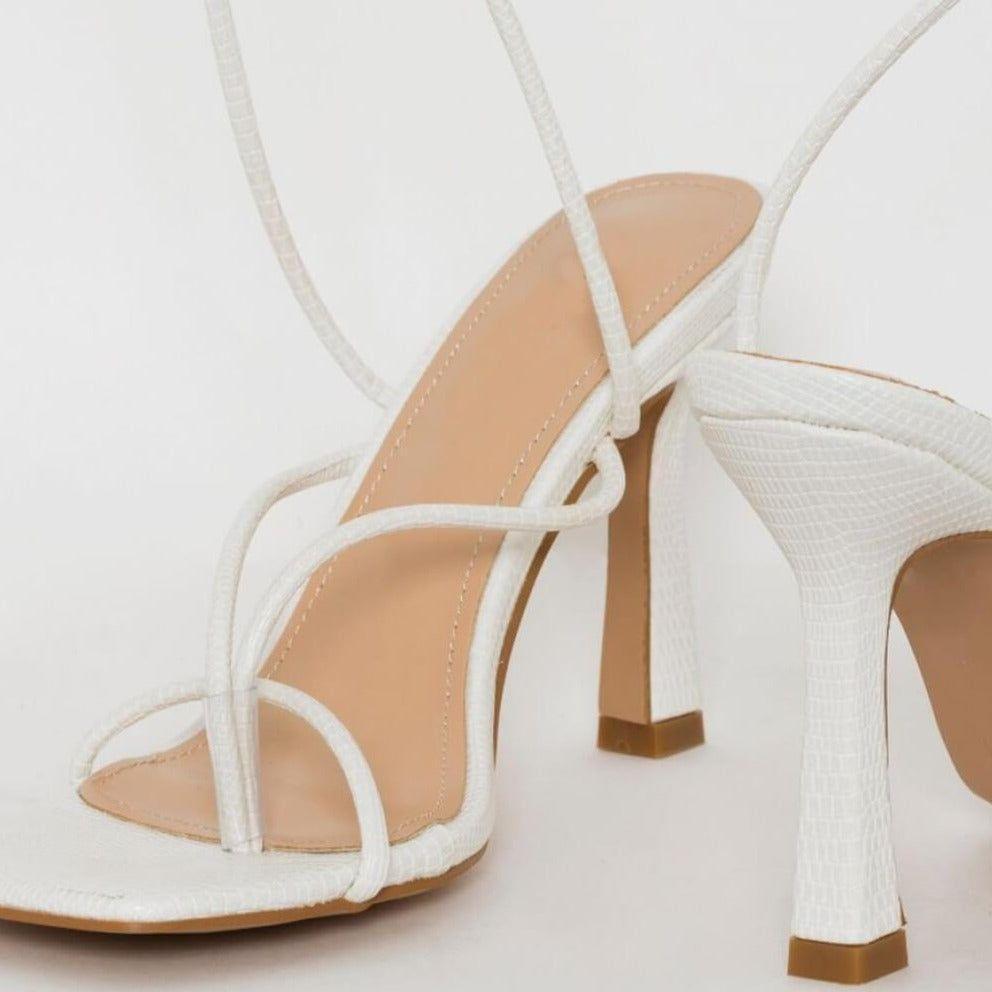 Ignite Lace Up Strappy Square Toe Heels - White / 6.5 - Mermaid Way