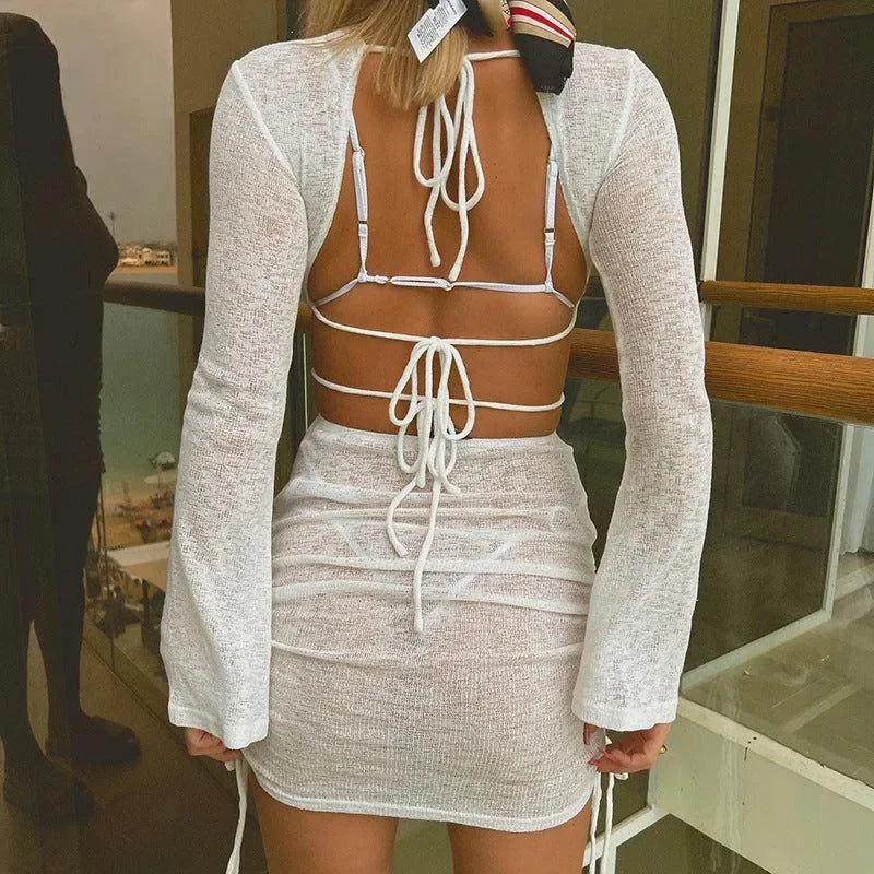 Iva Cut Out Beach Mini Dress in White