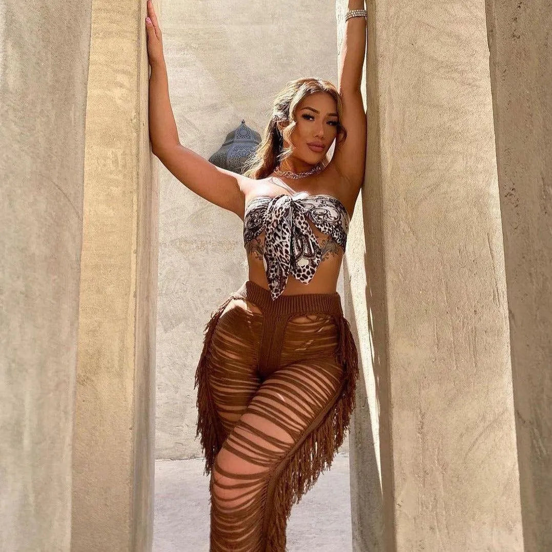 Jada Ripped Side Tassel Straight Pants - Black / S - Mermaid Way