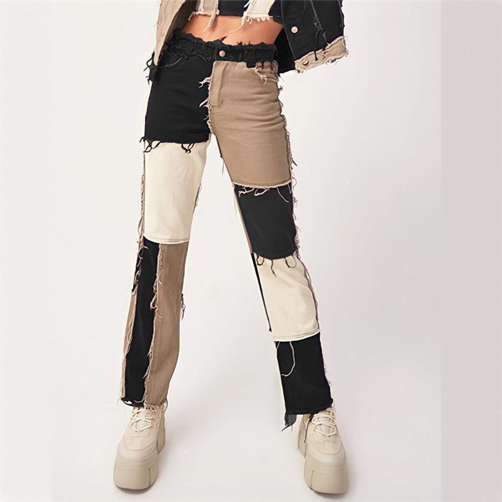 Kaylani Patchwork High Waist Street Jeans - Black / S - Mermaid Way