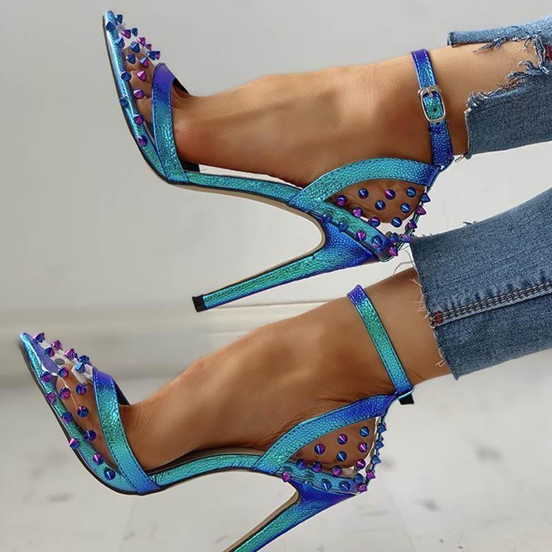 Lagoon Ankle Strap Spike Heels - Blue / 5 - Mermaid Way