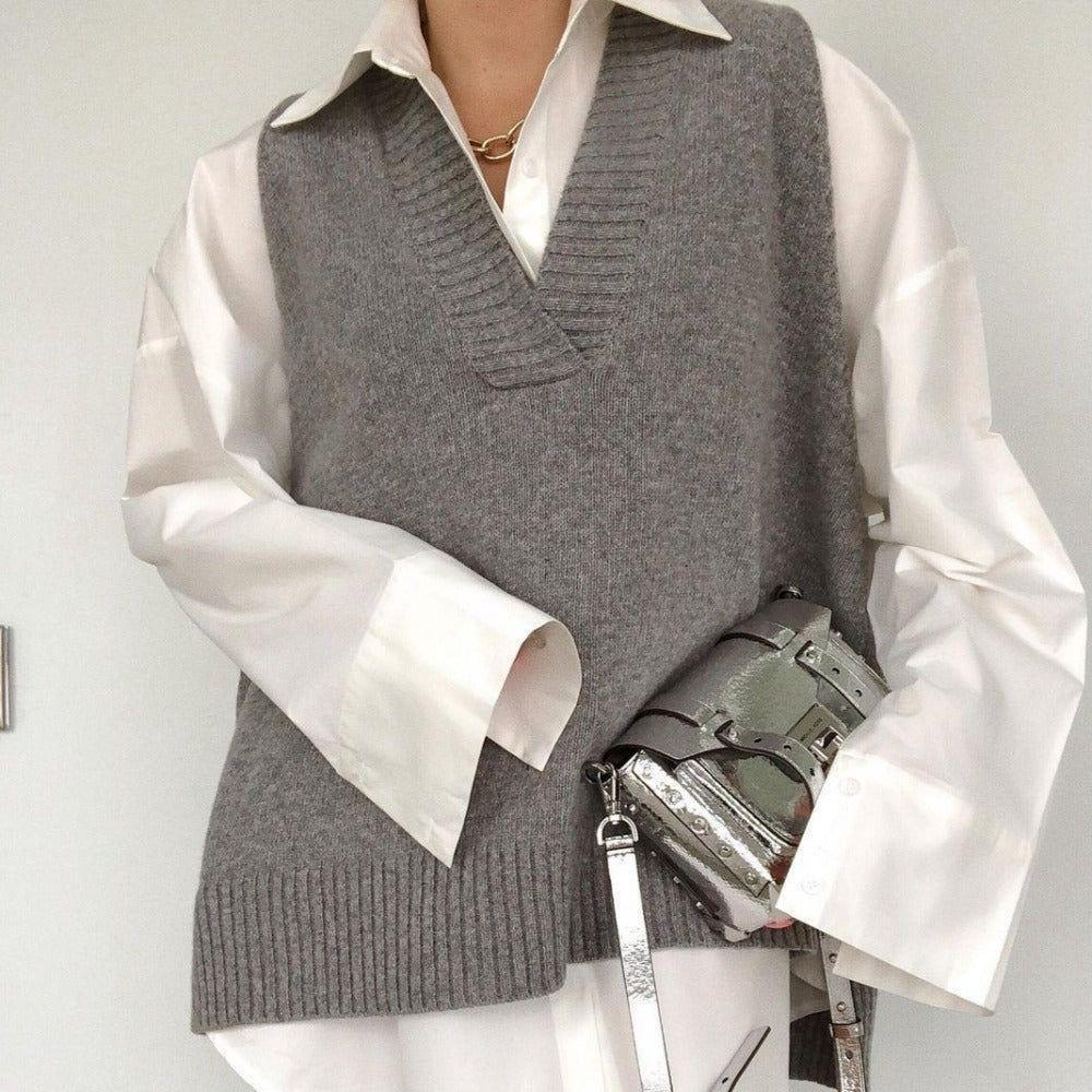 Lana Oversized Knitted Vest - Gray / S - Mermaid Way