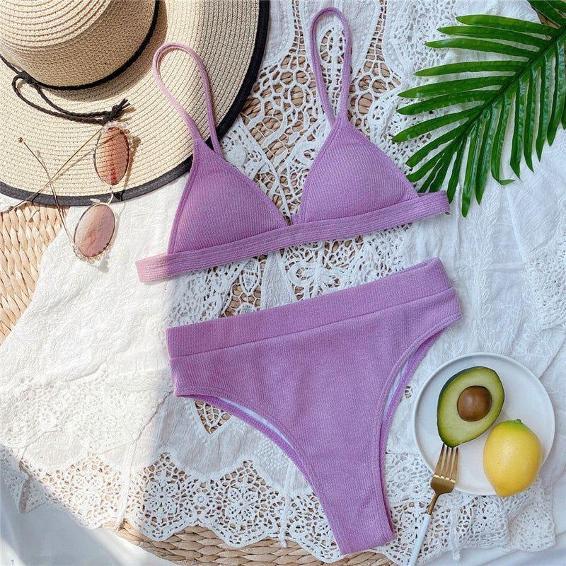 Lara Rib High Waist Triangle Bikini - Purple / S - Mermaid Way