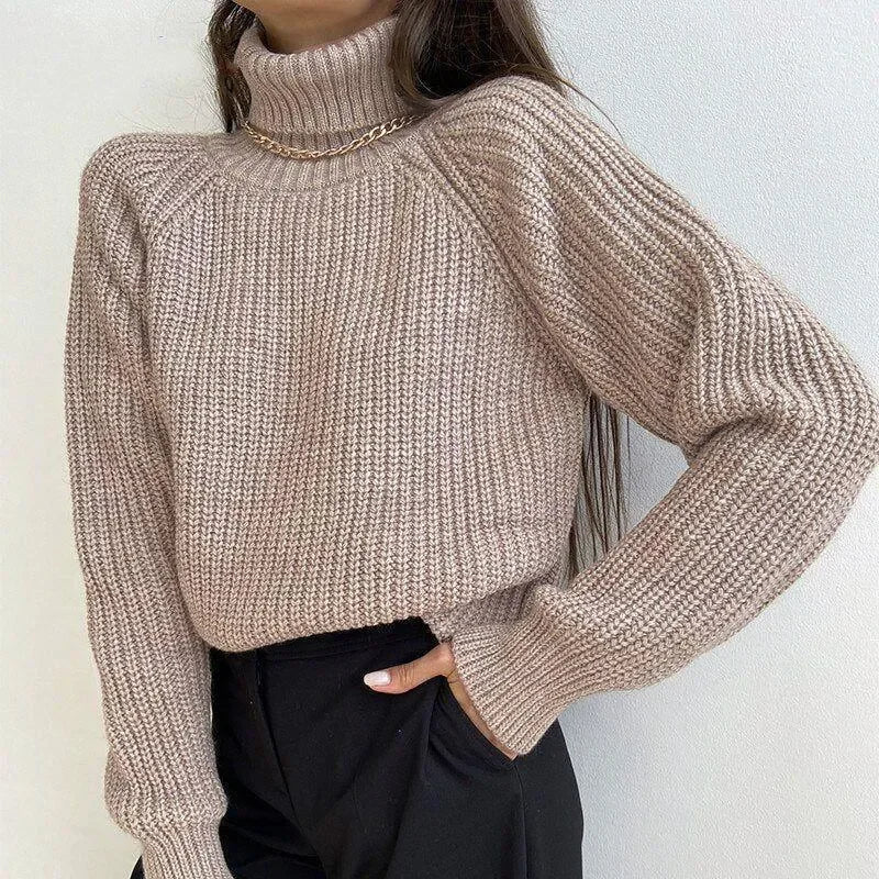 Léane Turtleneck Knitted Sweater in Beige