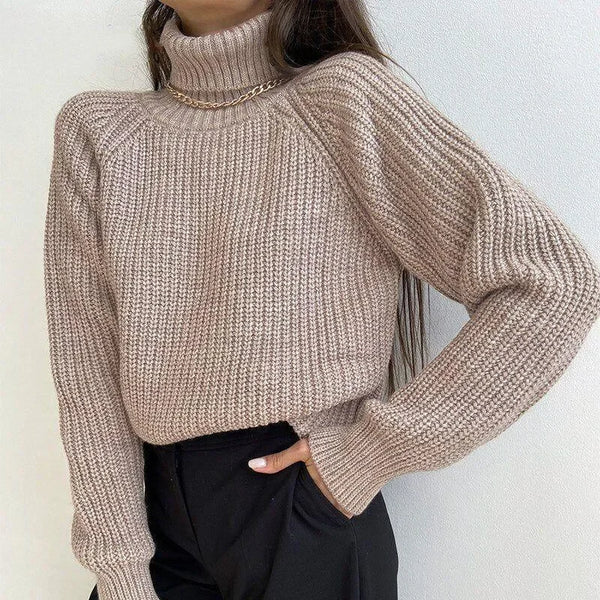 Léane Turtleneck Knitted Sweater in Beige