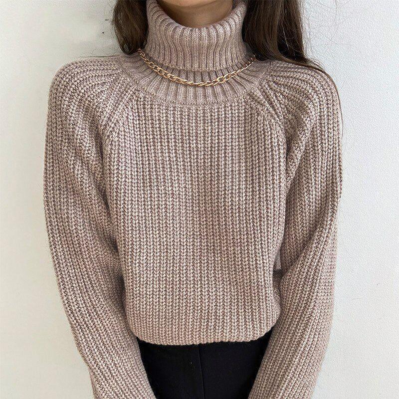 Léane Turtleneck Knitted Sweater - Beige / S - Mermaid Way