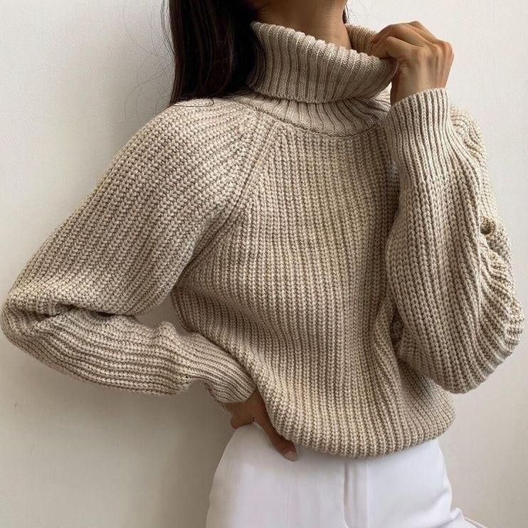 Léane Turtleneck Knitted Sweater - Beige / S - Mermaid Way