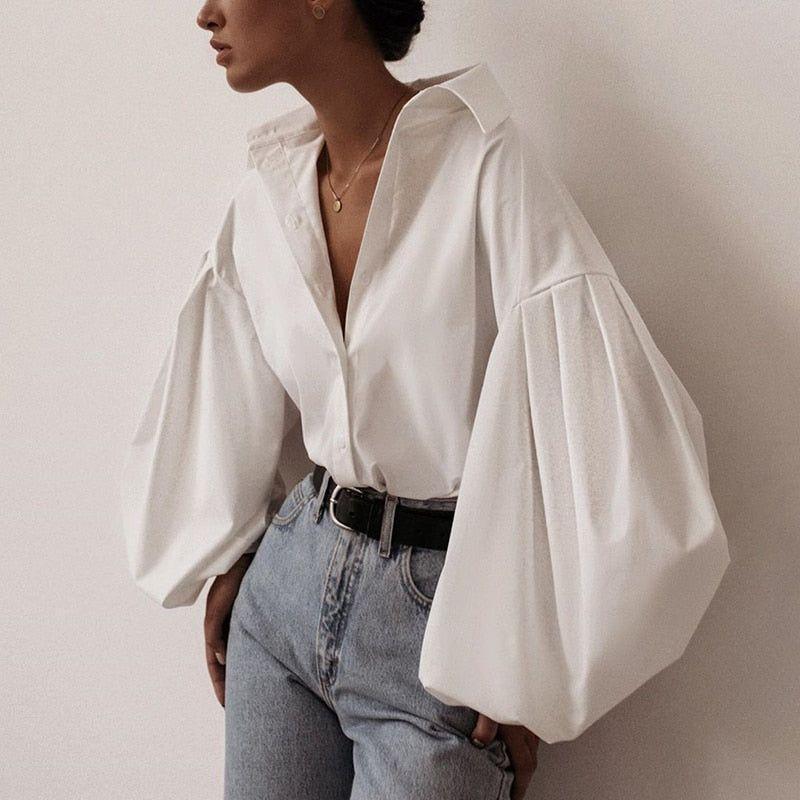 Linda Lantern Sleeve Casual Shirt - White / S - Mermaid Way