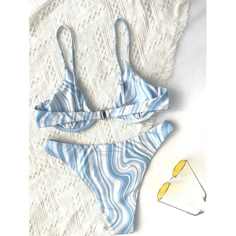 Linde Wave Print Underwire Bikini - Light Blue / S - Mermaid Way