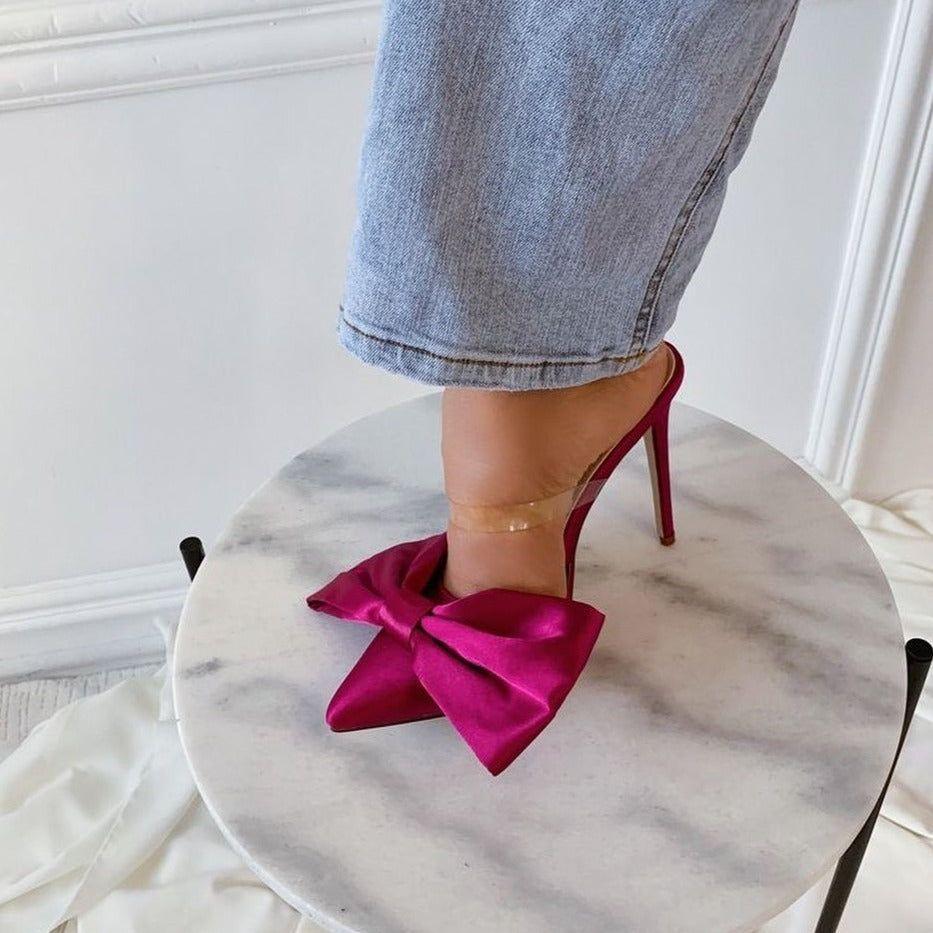 Longshot Big Bow Satin Stiletto Heels - Hot Pink / 4 - Mermaid Way