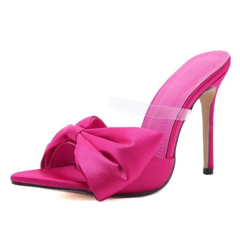 Longshot Big Bow Satin Stiletto Heels - Hot Pink / 4 - Mermaid Way