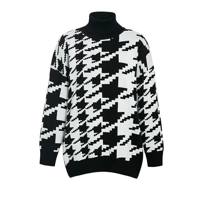 Madisyn Houndstooth Pattern Knit Sweater - Black & White / S - Mermaid Way