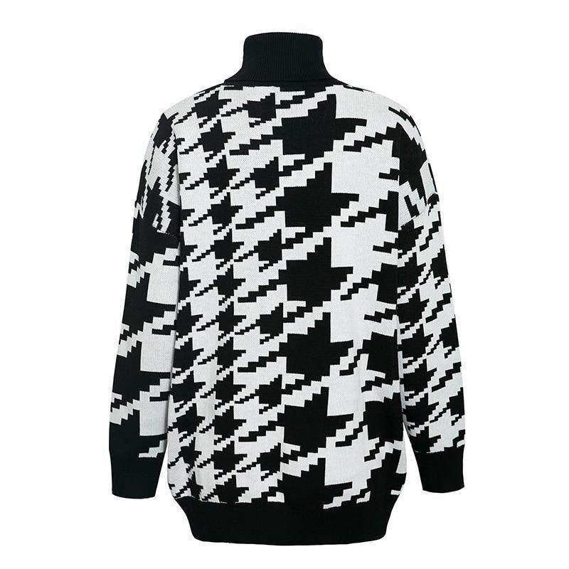 Madisyn Houndstooth Pattern Knit Sweater - Black & White / S - Mermaid Way