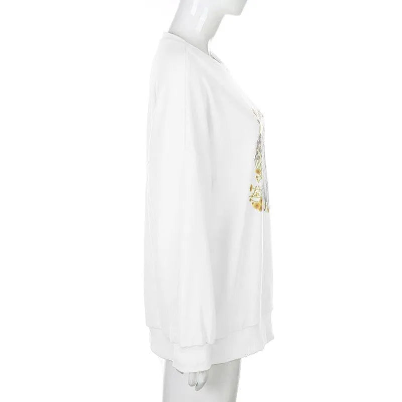 Malina Kitty Flower Print Vintage Sweatshirt - White / S - Mermaid Way