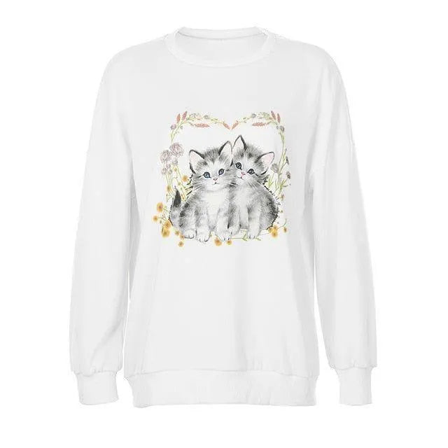 Malina Kitty Flower Print Vintage Sweatshirt - White / S - Mermaid Way