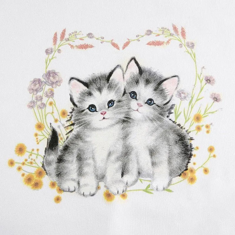 Malina Kitty Flower Print Vintage Sweatshirt - White / S - Mermaid Way