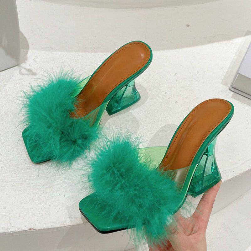 Meadow Feather Square Toe Heels - Mint / 5 - Mermaid Way