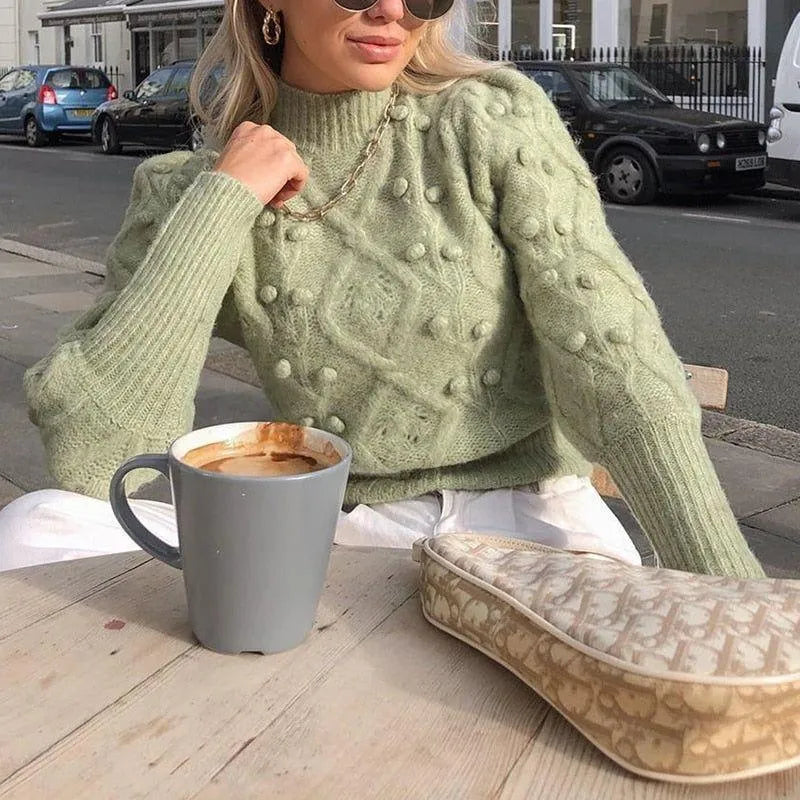 Meeli Vintage Casual Turtleneck Sweater - Light Green / S - Mermaid Way