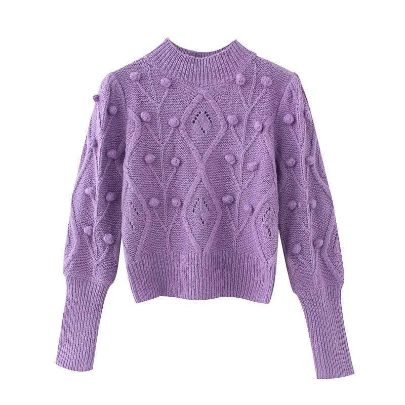 Meeli Vintage Casual Turtleneck Sweater - Purple / S - Mermaid Way