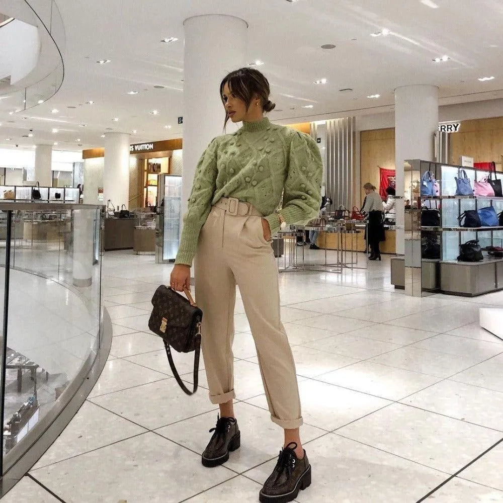 Meeli Vintage Casual Turtleneck Sweater - Light Green / S - Mermaid Way