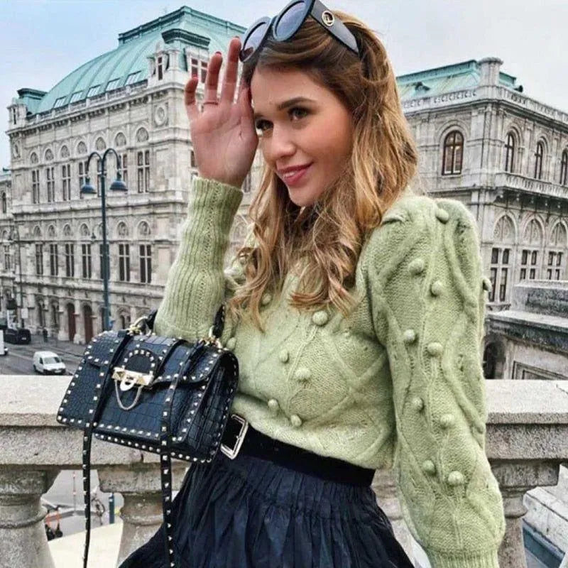 Meeli Vintage Casual Turtleneck Sweater - Light Green / S - Mermaid Way