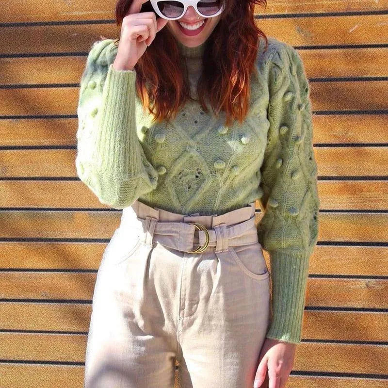 Meeli Vintage Casual Turtleneck Sweater - Light Green / S - Mermaid Way