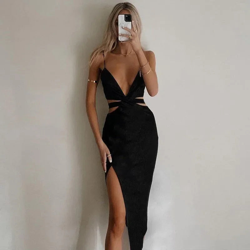 Miami Deep V-Neck Cut Out Midi Dress🧜\u200d♀️Mermaid Way
