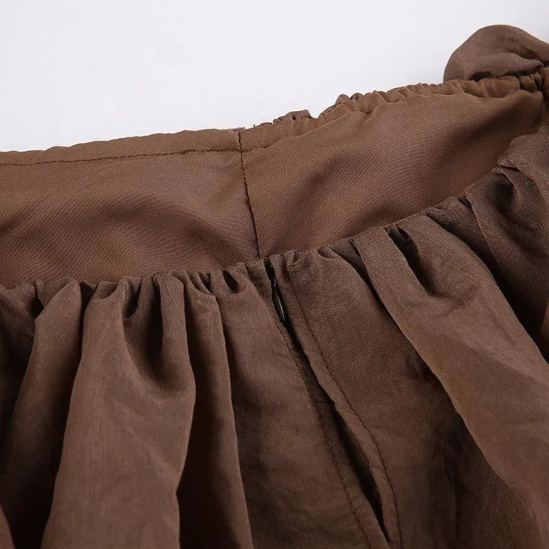 Milk Chocolate Vintage Ruffled Off Shoulder Midi Dress - Brown / S - Mermaid Way