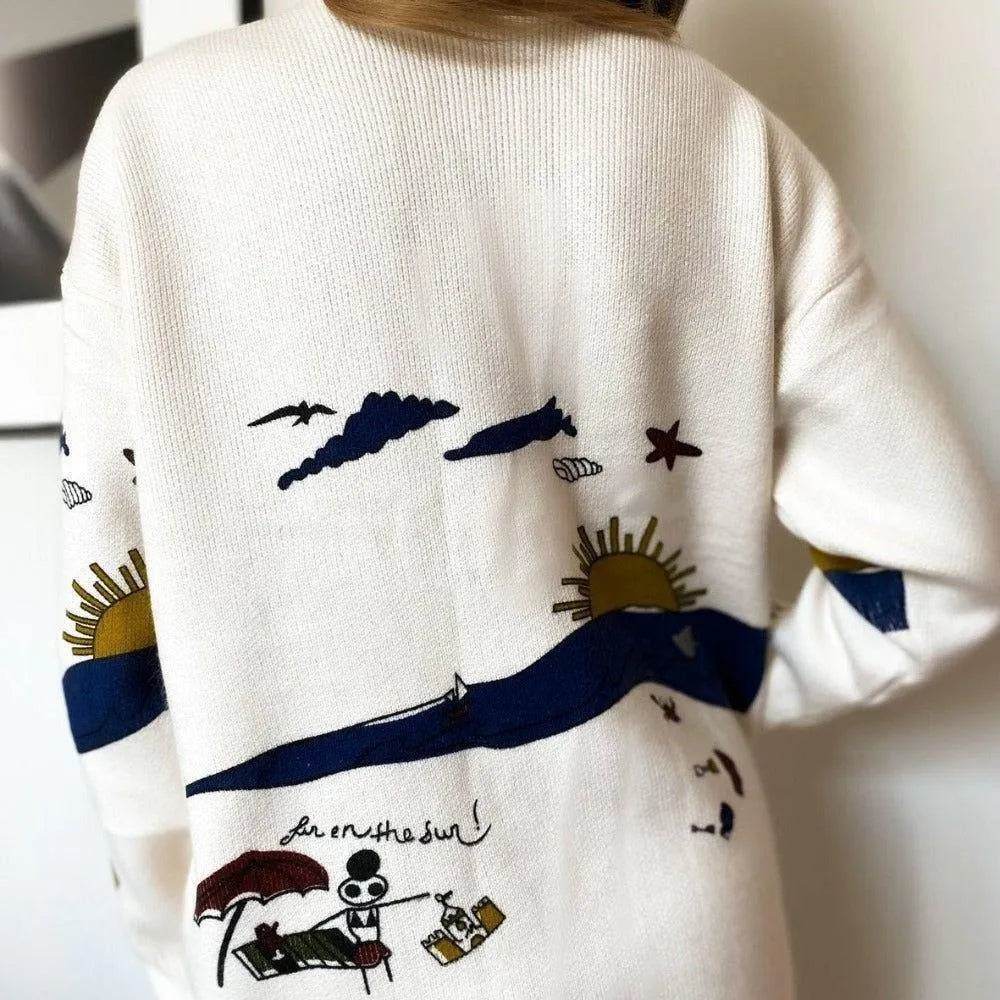 Mirage Sun Print Oversized Cardigan - Ivory / One Size - Mermaid Way