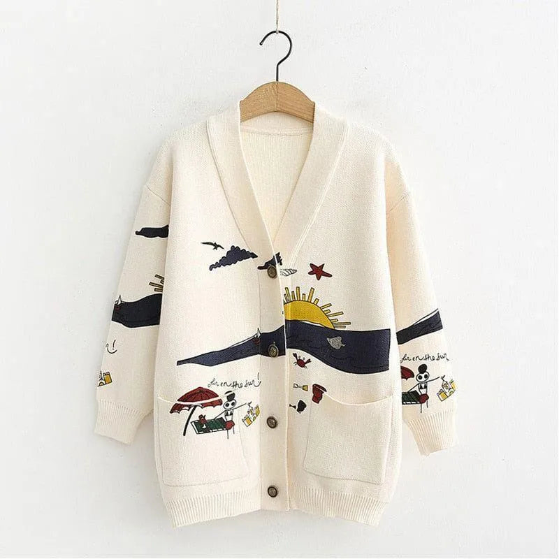 Mirage Sun Print Oversized Cardigan - Ivory / One Size - Mermaid Way