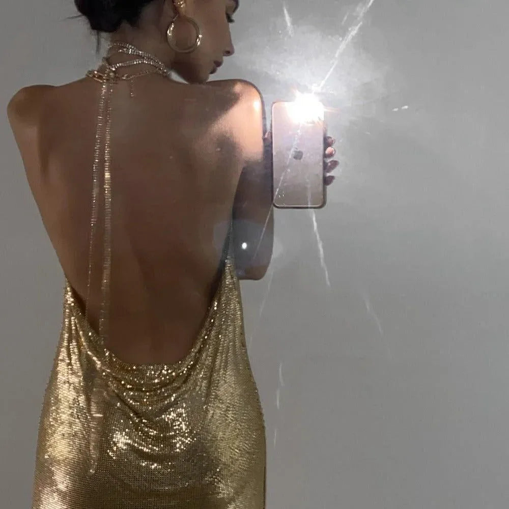 Monte Carlo Chainmail Mini Dress in Gold - Mermaid Way Gold / L Monte Carlo Chainmail Mini Dress in Gold - Mermaid Way Gold / L