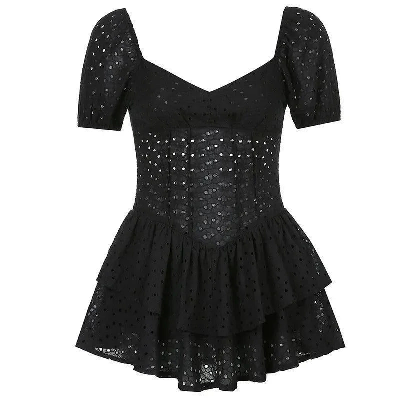 Nadia Black Ruffled Pleated Mini Dress | Mermaid Way