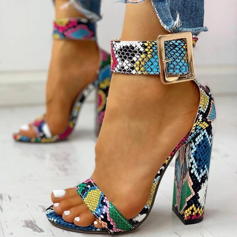 Obsessed Ankle Buckled Chunky Heels - Multicolor / 5 - Mermaid Way