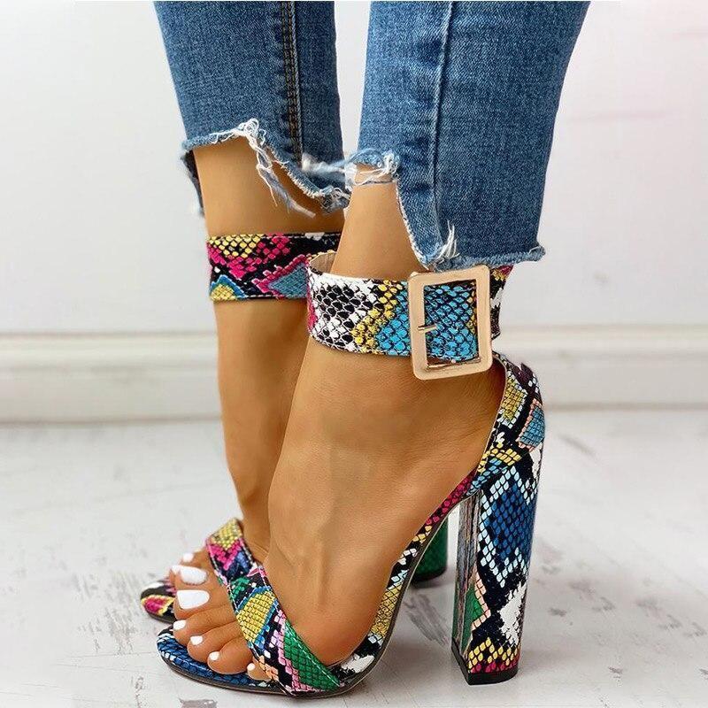 Obsessed Ankle Buckled Chunky Heels - Multicolor / 5 - Mermaid Way