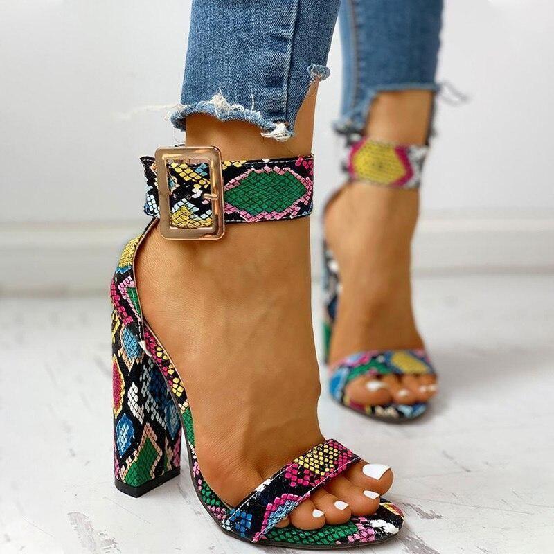 Obsessed Ankle Buckled Chunky Heels - Multicolor / 5 - Mermaid Way