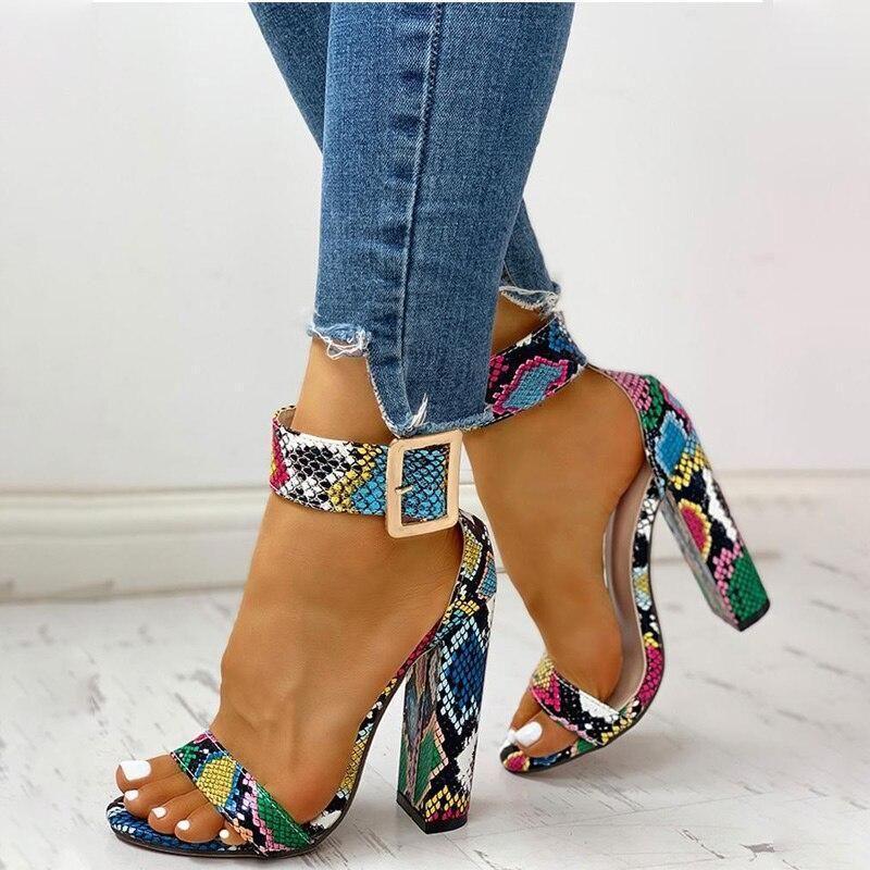 Obsessed Ankle Buckled Chunky Heels - Multicolor / 5 - Mermaid Way