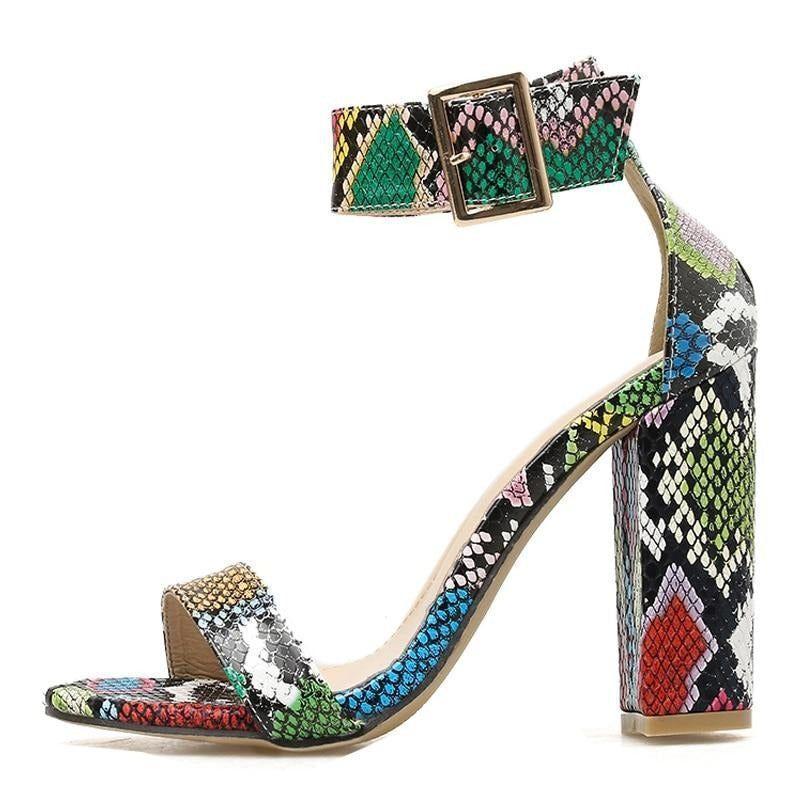 Obsessed Ankle Buckled Chunky Heels - Multicolor / 5 - Mermaid Way