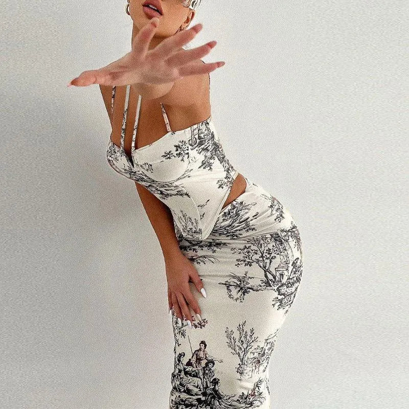 Oeuvre Corset Halter Crop Top & Midi Skirt Set - White / S - Mermaid Way