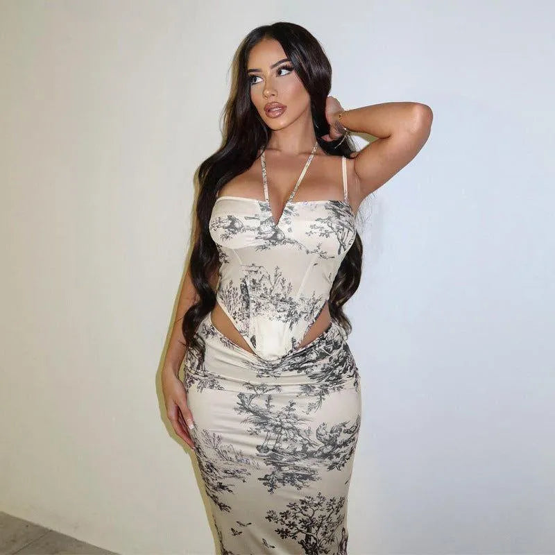 Oeuvre Corset Halter Crop Top & Midi Skirt Set - White / S - Mermaid Way